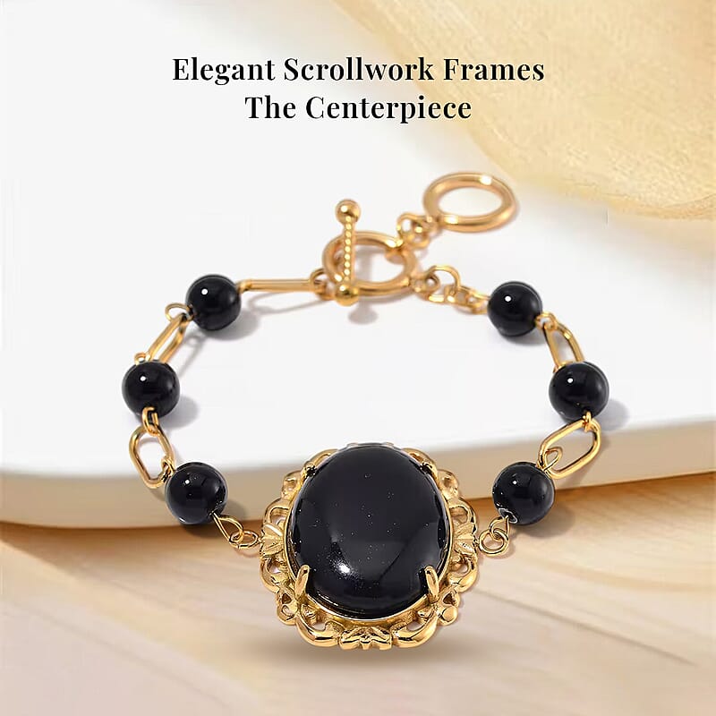 Black Onyx 13.00 ctw Bracelet in ION Plated YG Stainless Steel (7.50-9.0In)