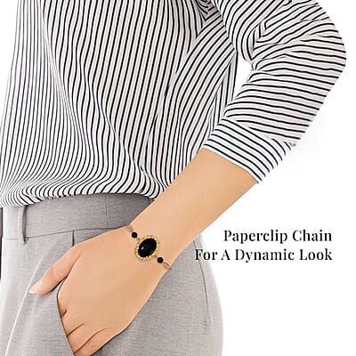 Black Onyx 13.00 ctw Bracelet in ION Plated YG Stainless Steel (7.50-9.0In)
