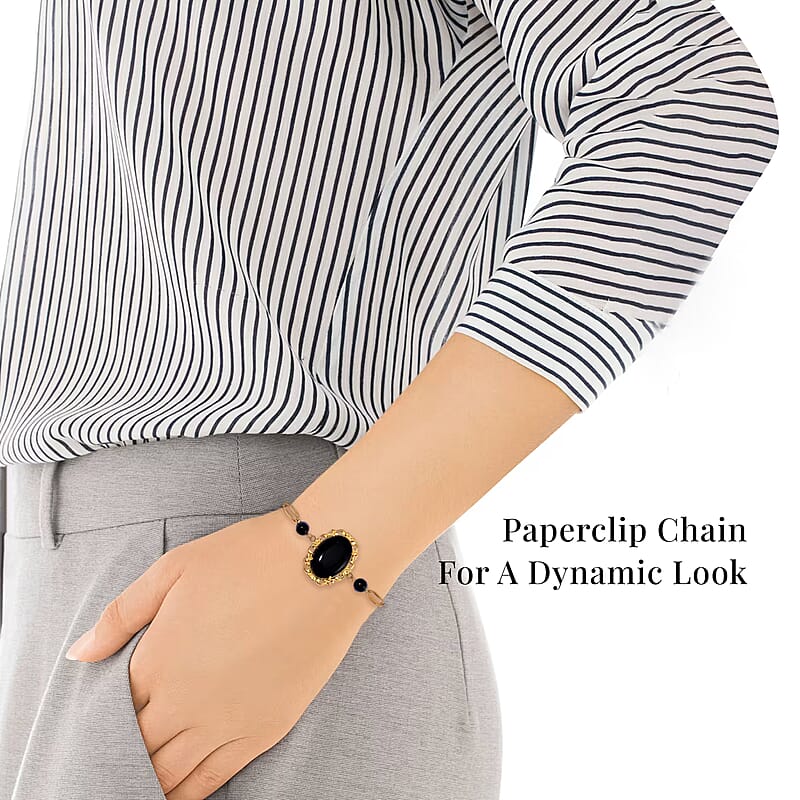 Black Onyx 13.00 ctw Bracelet in ION Plated YG Stainless Steel (7.50-9.0In)