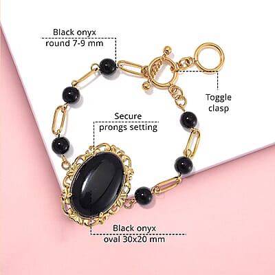 Black Onyx 13.00 ctw Bracelet in ION Plated YG Stainless Steel (7.50-9.0In)