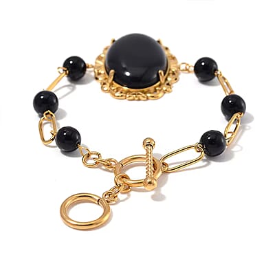 Black Onyx 13.00 ctw Bracelet in ION Plated YG Stainless Steel (7.50-9.0In)