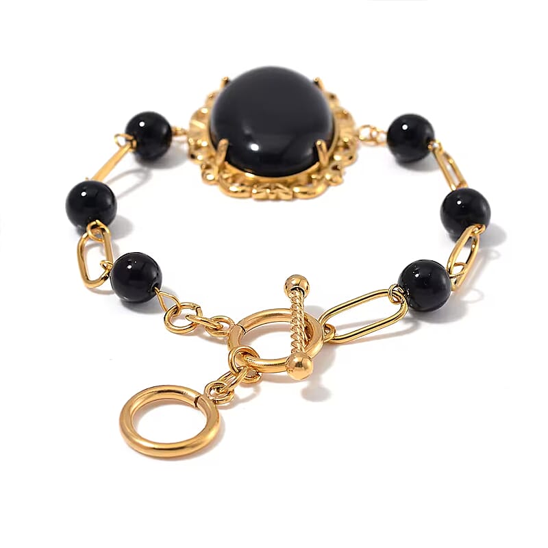 Black Onyx 13.00 ctw Bracelet in ION Plated YG Stainless Steel (7.50-9.0In)