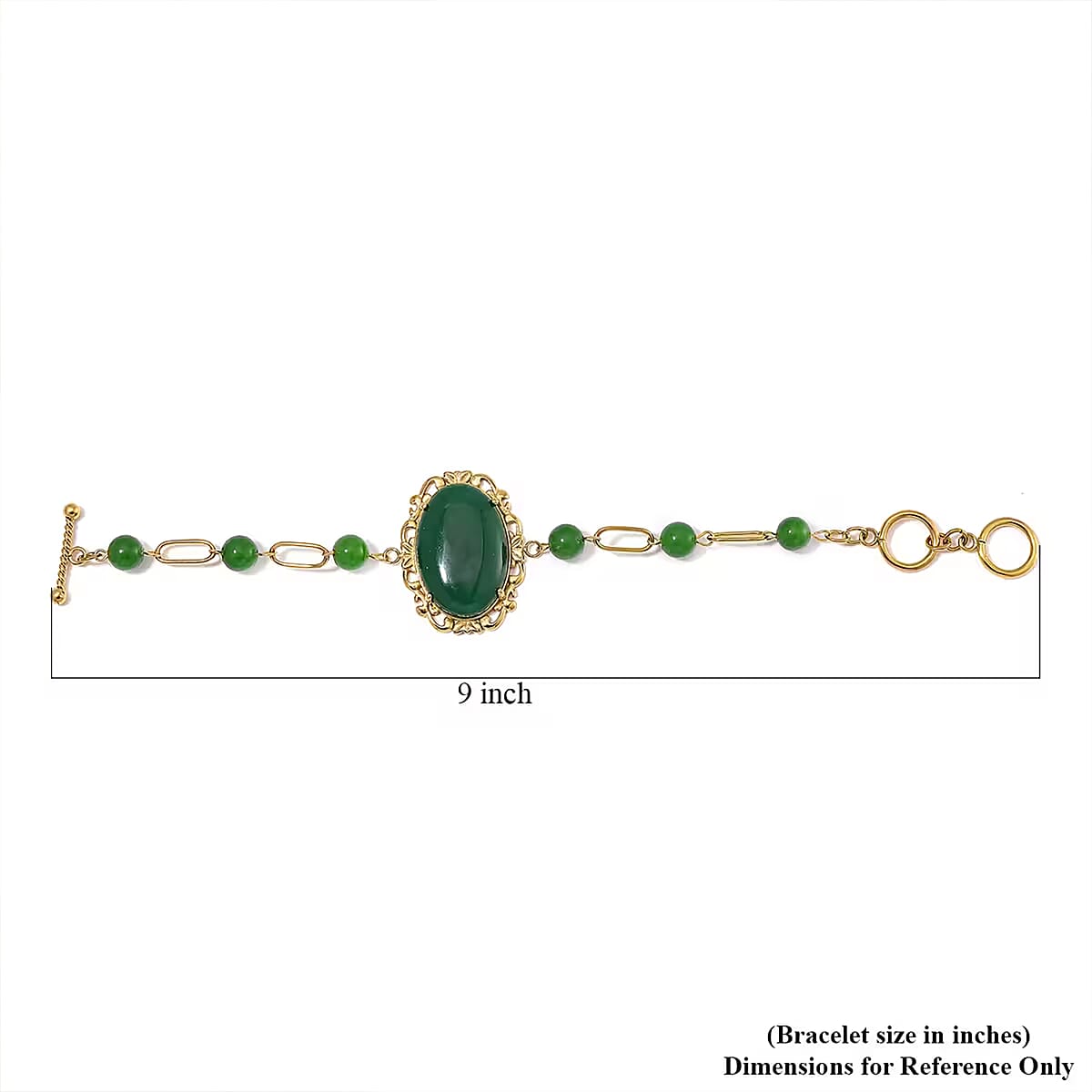 Green Onyx 13.00 ctw Bracelet in ION Plated YG Stainless Steel (7.50-9.0In) image number 7
