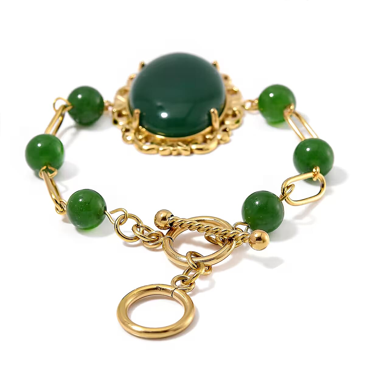 Green Onyx 13.00 ctw Bracelet in ION Plated YG Stainless Steel (7.50-9.0In) image number 9