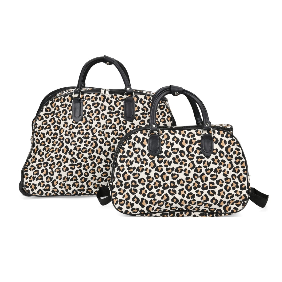 Set of 2 Leopard Print Pattern Wheeled Duffel Travel Bag image number 0