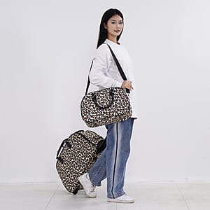 Set of 2 Leopard Print Pattern Wheeled Duffel Travel Bag