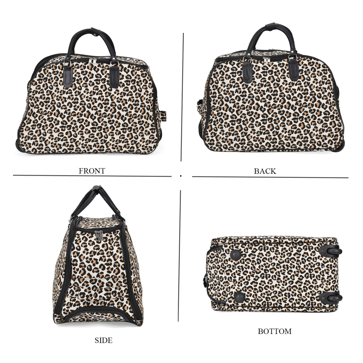 Set of 2 Leopard Print Pattern Wheeled Duffel Travel Bag image number 3
