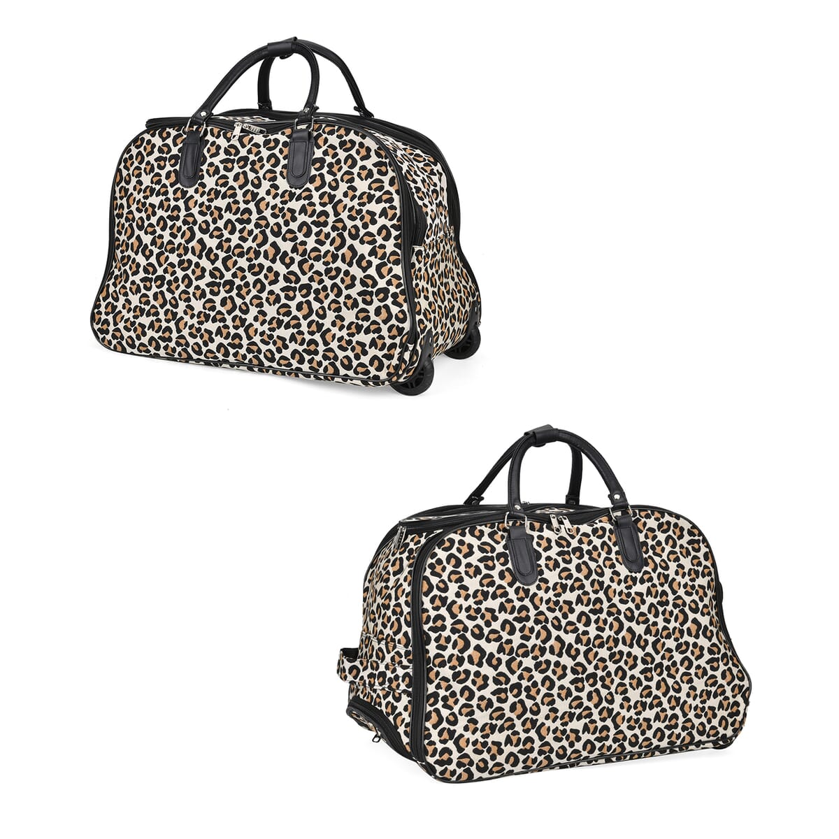 Set of 2 Leopard Print Pattern Wheeled Duffel Travel Bag image number 4