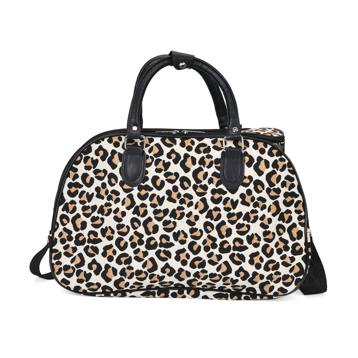 Set of 2 Leopard Print Pattern Wheeled Duffel Travel Bag image number 6