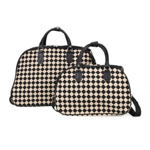 Set of 2 Black and White Diamond Check Pattern Wheeled Duffel Travel Bag