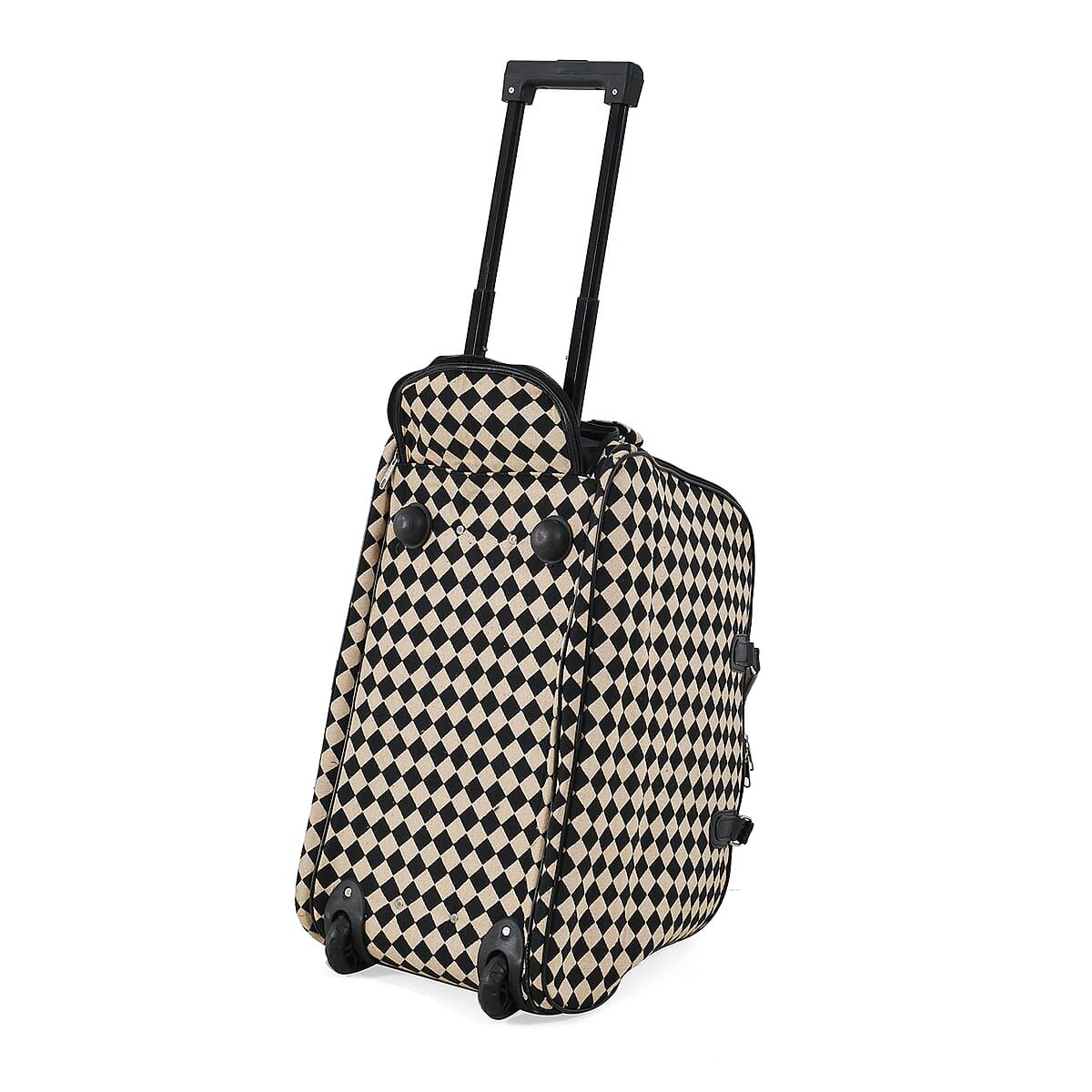 Set of 2 Black and White Diamond Check Pattern Wheeled Duffel Travel Bag image number 2