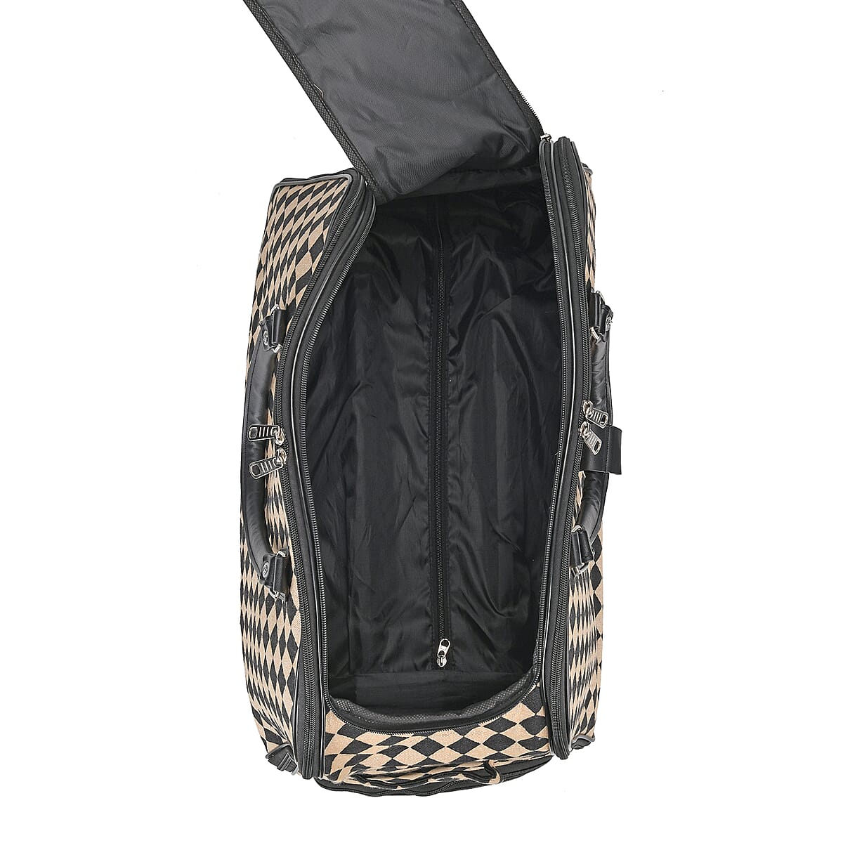 Set of 2 Black and White Diamond Check Pattern Wheeled Duffel Travel Bag image number 5