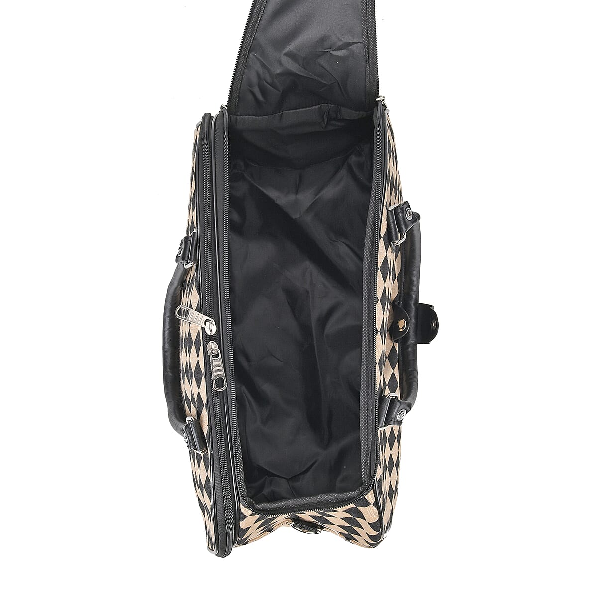 Set of 2 Black and White Diamond Check Pattern Wheeled Duffel Travel Bag image number 9