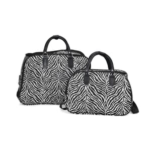 Set of 2 Black and White Zebra Stripe Pattern Wheeled Duffel Travel Bag
