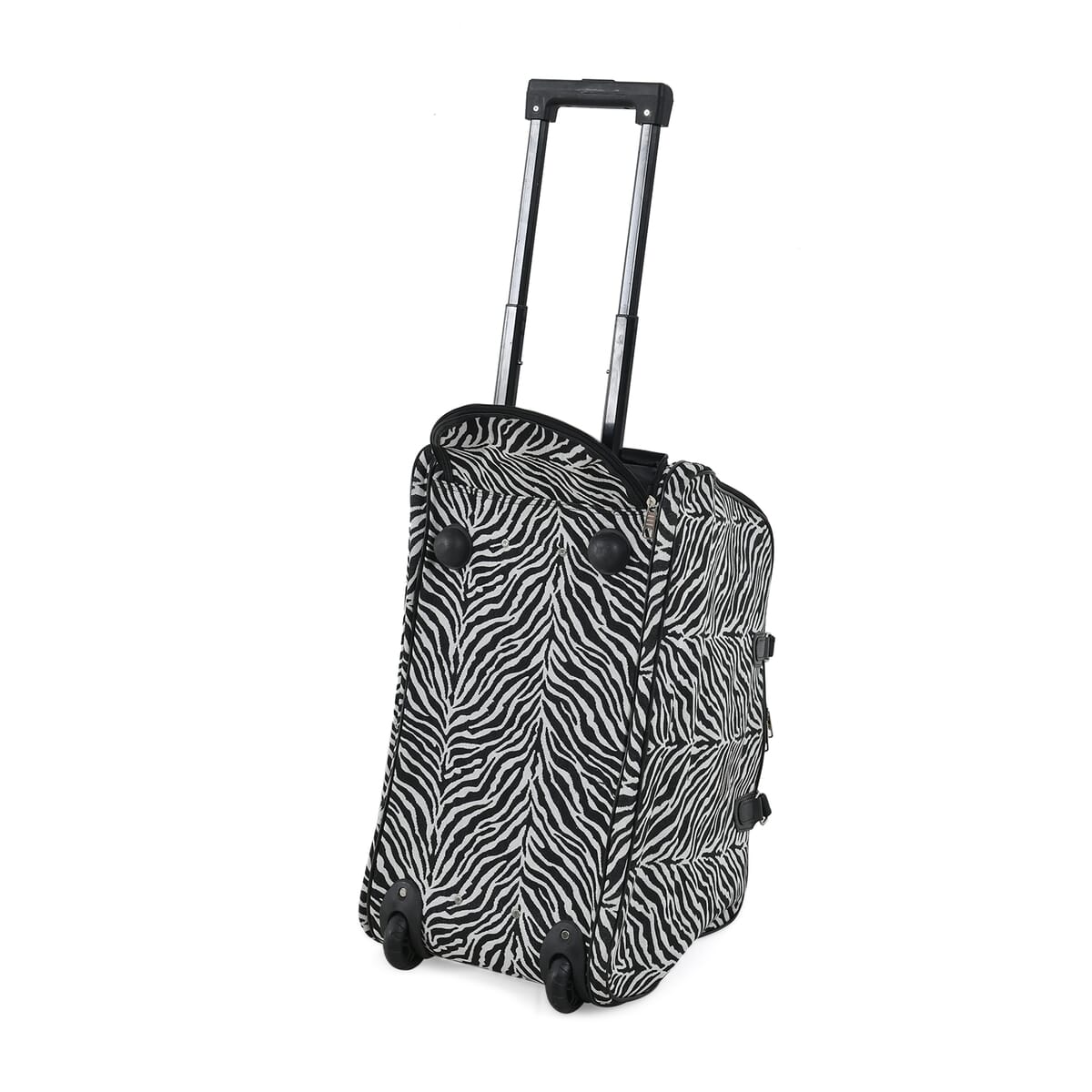 Set of 2 Black and White Zebra Stripe Pattern Wheeled Duffel Travel Bag image number 2