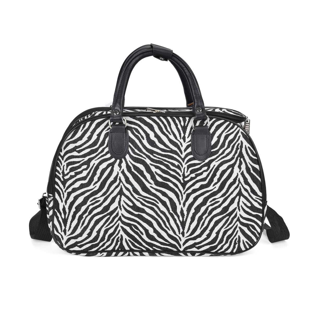 Set of 2 Black and White Zebra Stripe Pattern Wheeled Duffel Travel Bag image number 6