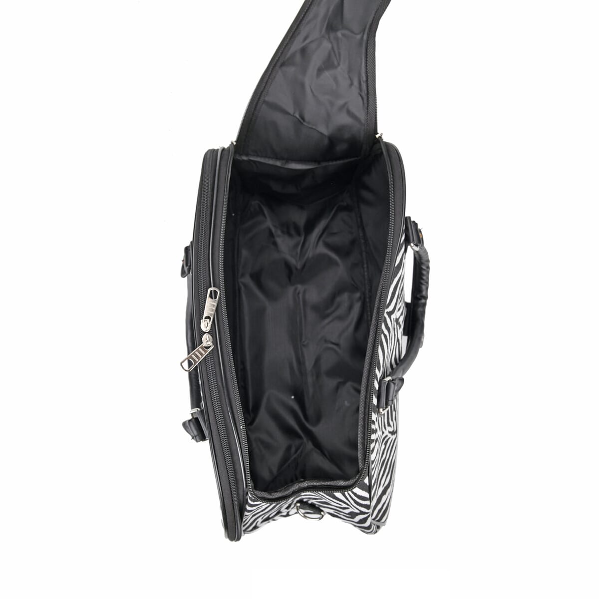 Set of 2 Black and White Zebra Stripe Pattern Wheeled Duffel Travel Bag image number 9