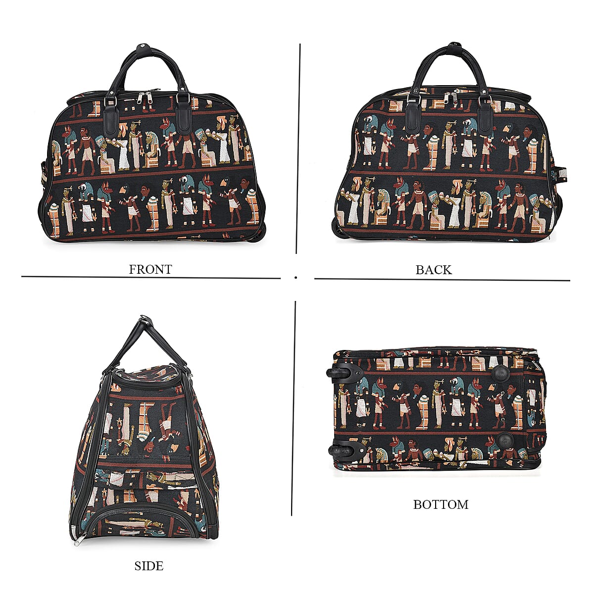 Set of 2 Greek Fresco Pattern Wheeled Duffel Travel Bag image number 3
