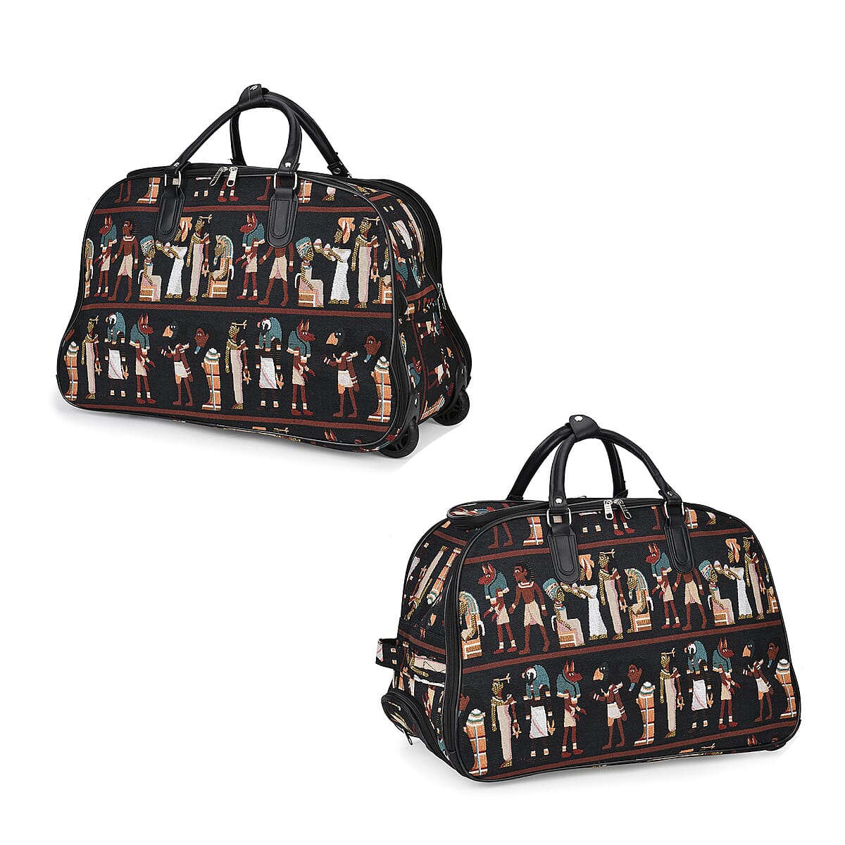 Set of 2 Greek Fresco Pattern Wheeled Duffel Travel Bag image number 4
