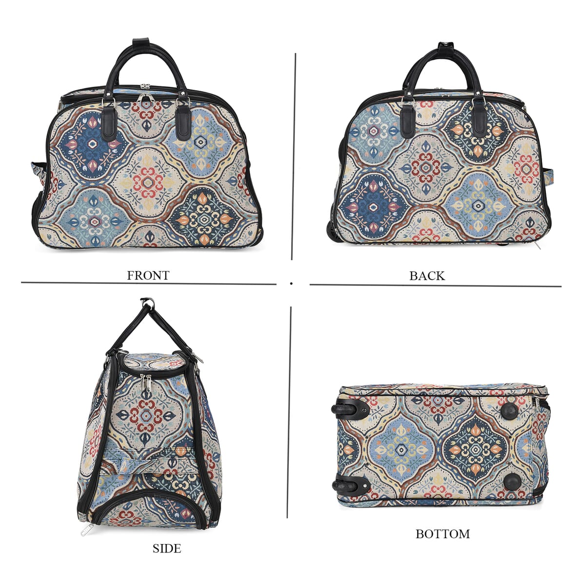 Set of 2 Geometric Pattern Wheeled Duffel Travel Bag image number 3