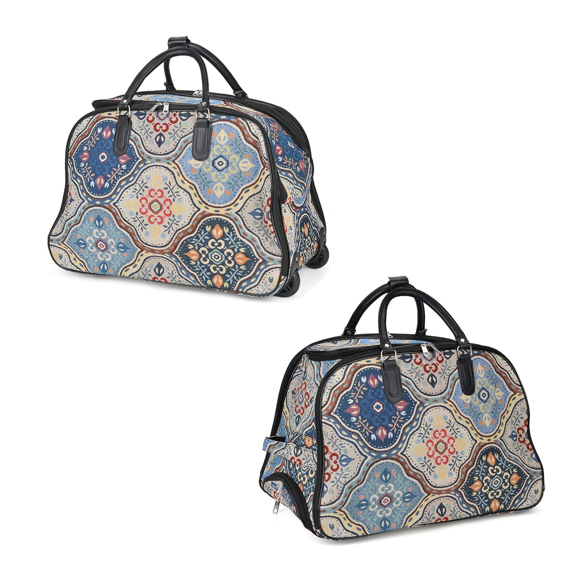 Set of 2 Geometric Pattern Wheeled Duffel Travel Bag image number 4