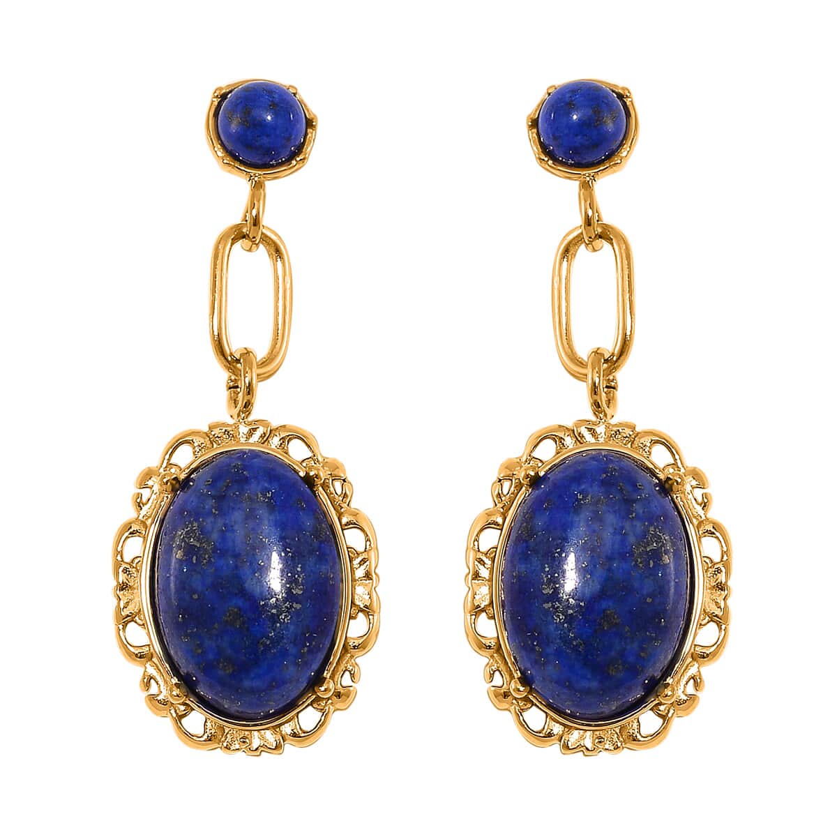 Lapis Lazuli 8.60 ctw Dangle Earrings ION Plated Yellow Gold Stainless Steel image number 0