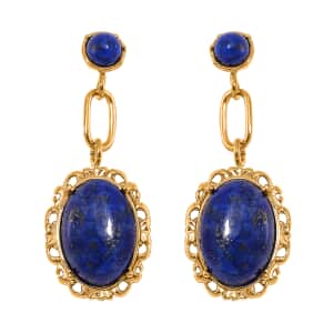 Lapis Lazuli 8.60 ctw Dangle Earrings ION Plated Yellow Gold Stainless Steel