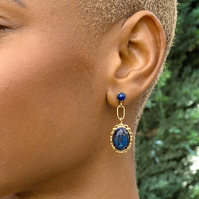 Lapis Lazuli 8.60 ctw Dangle Earrings ION Plated Yellow Gold Stainless Steel