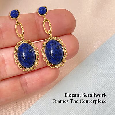 Lapis Lazuli 8.60 ctw Dangle Earrings ION Plated Yellow Gold Stainless Steel