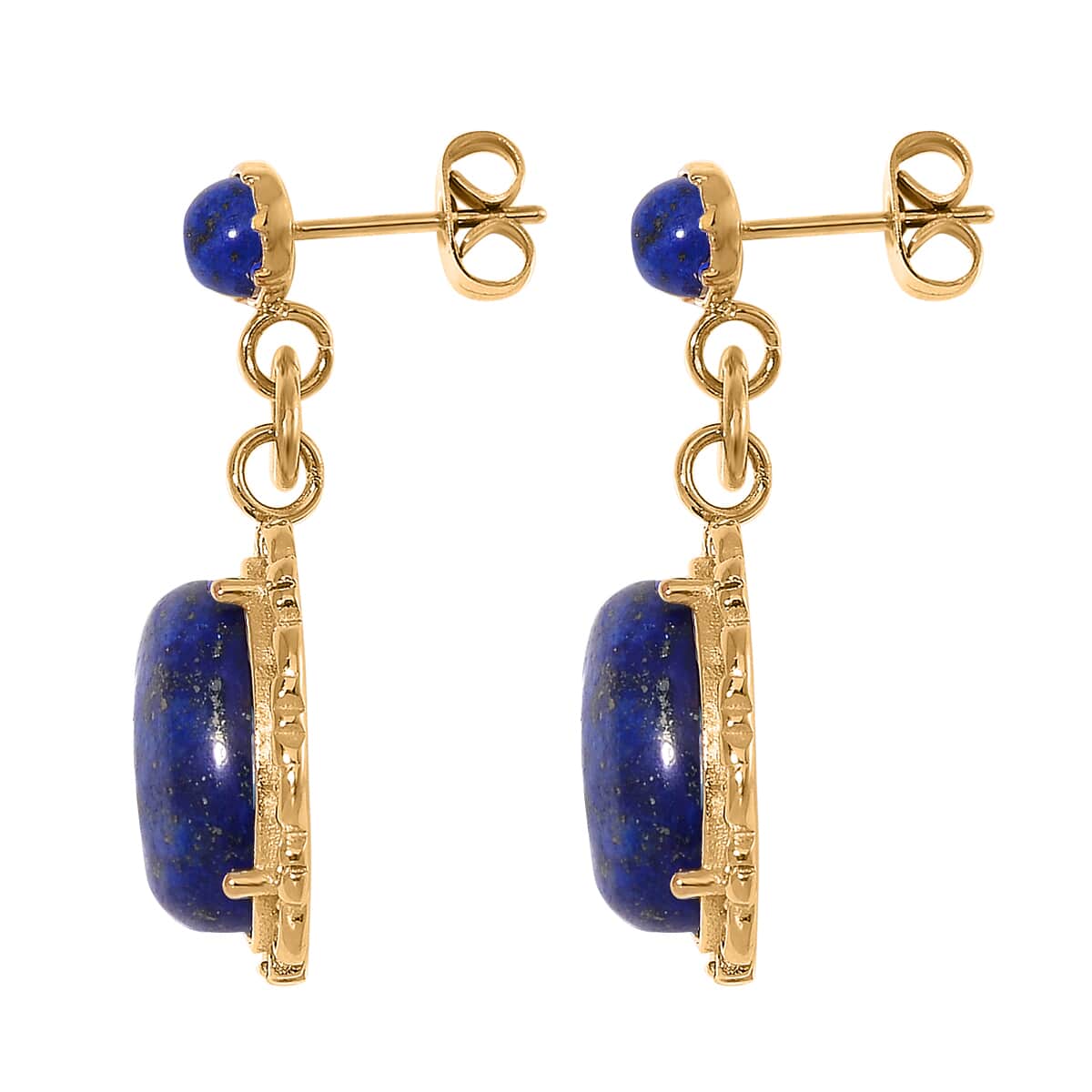 Lapis Lazuli 8.60 ctw Dangle Earrings ION Plated Yellow Gold Stainless Steel image number 3