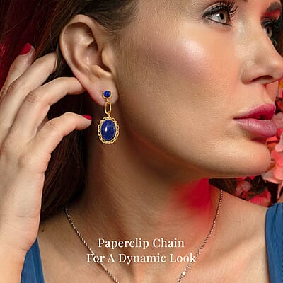 Lapis Lazuli 8.60 ctw Dangle Earrings ION Plated Yellow Gold Stainless Steel