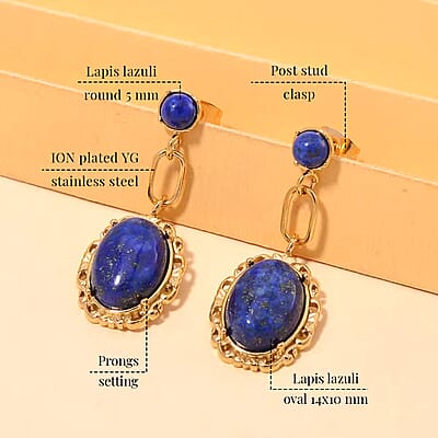 Lapis Lazuli 8.60 ctw Dangle Earrings ION Plated Yellow Gold Stainless Steel