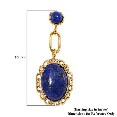 Lapis Lazuli 8.60 ctw Dangle Earrings ION Plated Yellow Gold Stainless Steel