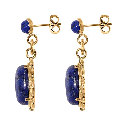 Lapis Lazuli 8.60 ctw Dangle Earrings ION Plated Yellow Gold Stainless Steel