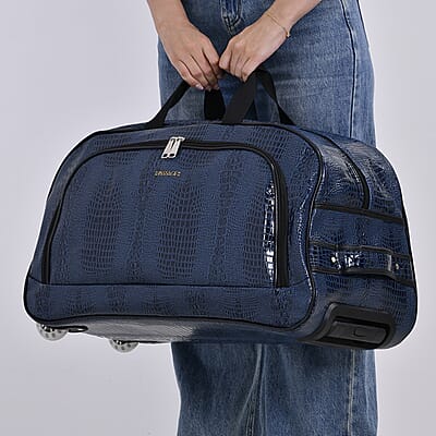 Passage Blue Crocodile Embossed Faux Leather Travel Bag with Adjustable Handle and Wheel (23.2x13.8x11.8)