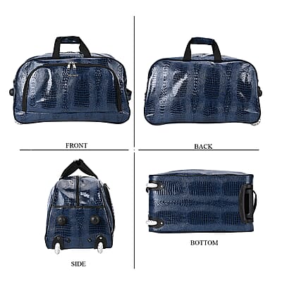 Passage Blue Crocodile Embossed Faux Leather Travel Bag with Adjustable Handle and Wheel (23.2x13.8x11.8)