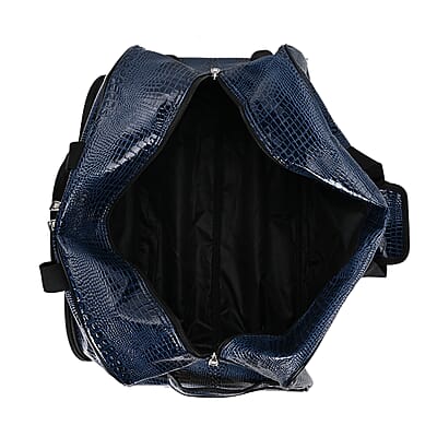 Passage Blue Crocodile Embossed Faux Leather Travel Bag with Adjustable Handle and Wheel (23.2x13.8x11.8)