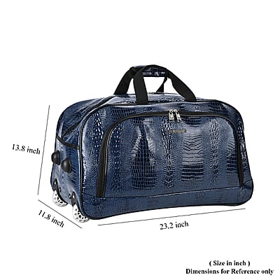 Passage Blue Crocodile Embossed Faux Leather Travel Bag with Adjustable Handle and Wheel (23.2x13.8x11.8)