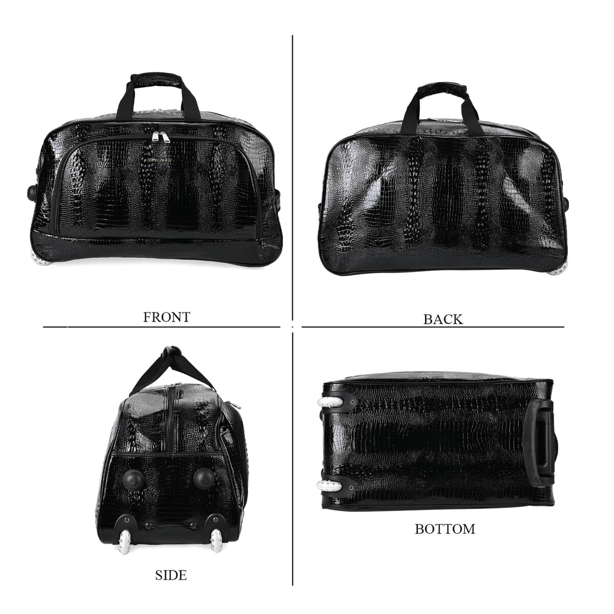 Doorbuster Passage Black Crocodile Embossed Faux Leather Travel Bag with Adjustable Handle and Wheel image number 4