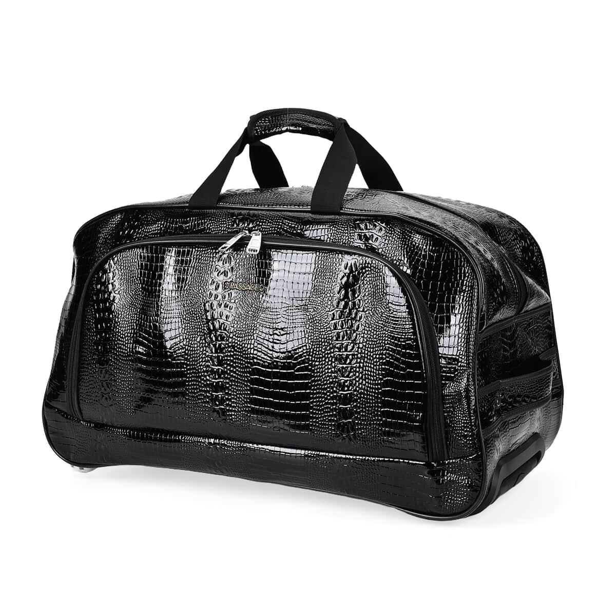 Doorbuster Passage Black Crocodile Embossed Faux Leather Travel Bag with Adjustable Handle and Wheel image number 5