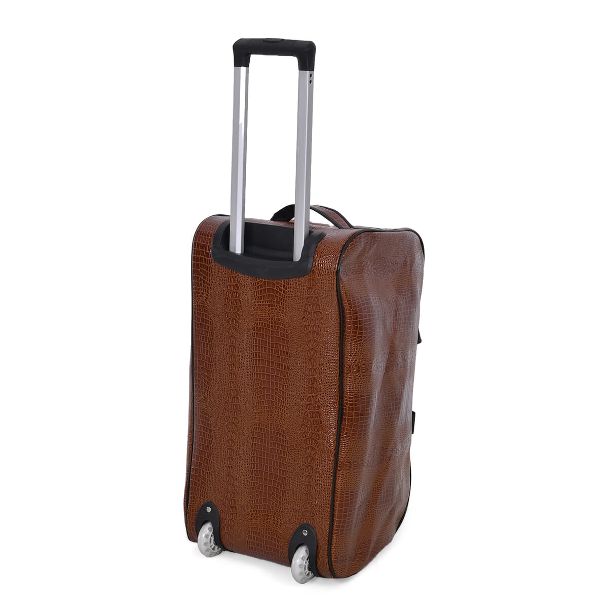 Passage Brown Crocodile Embossed Faux Leather Travel Bag with Adjustable Handle and Wheel image number 3