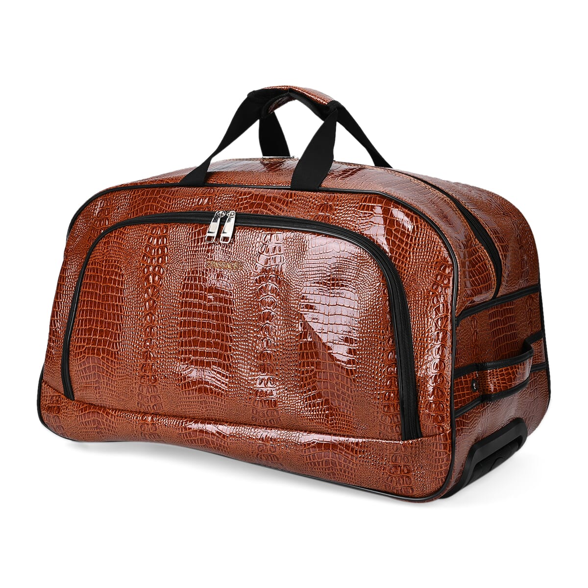 Passage Brown Crocodile Embossed Faux Leather Travel Bag with Adjustable Handle and Wheel image number 5