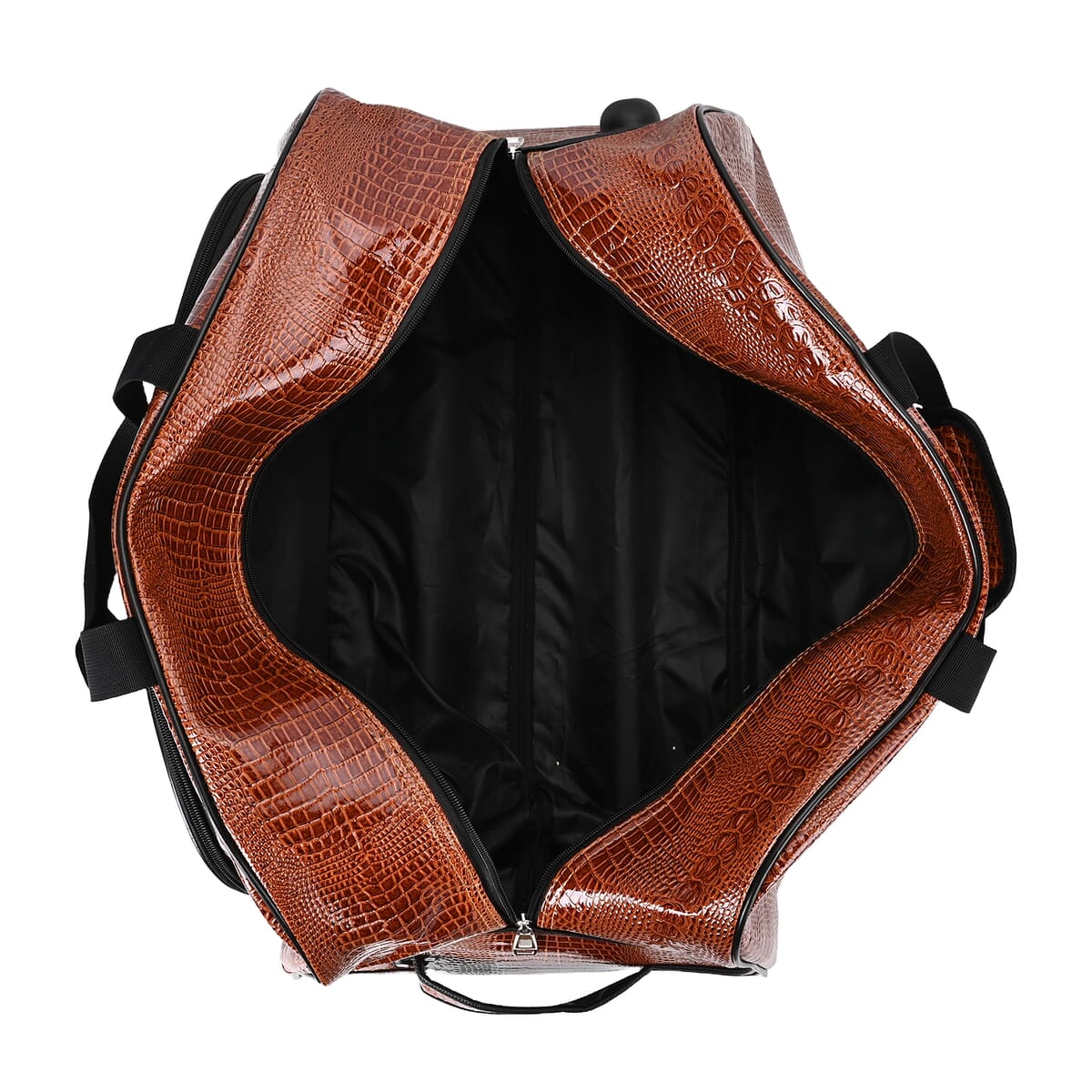 Passage Brown Crocodile Embossed Faux Leather Travel Bag with Adjustable Handle and Wheel image number 6