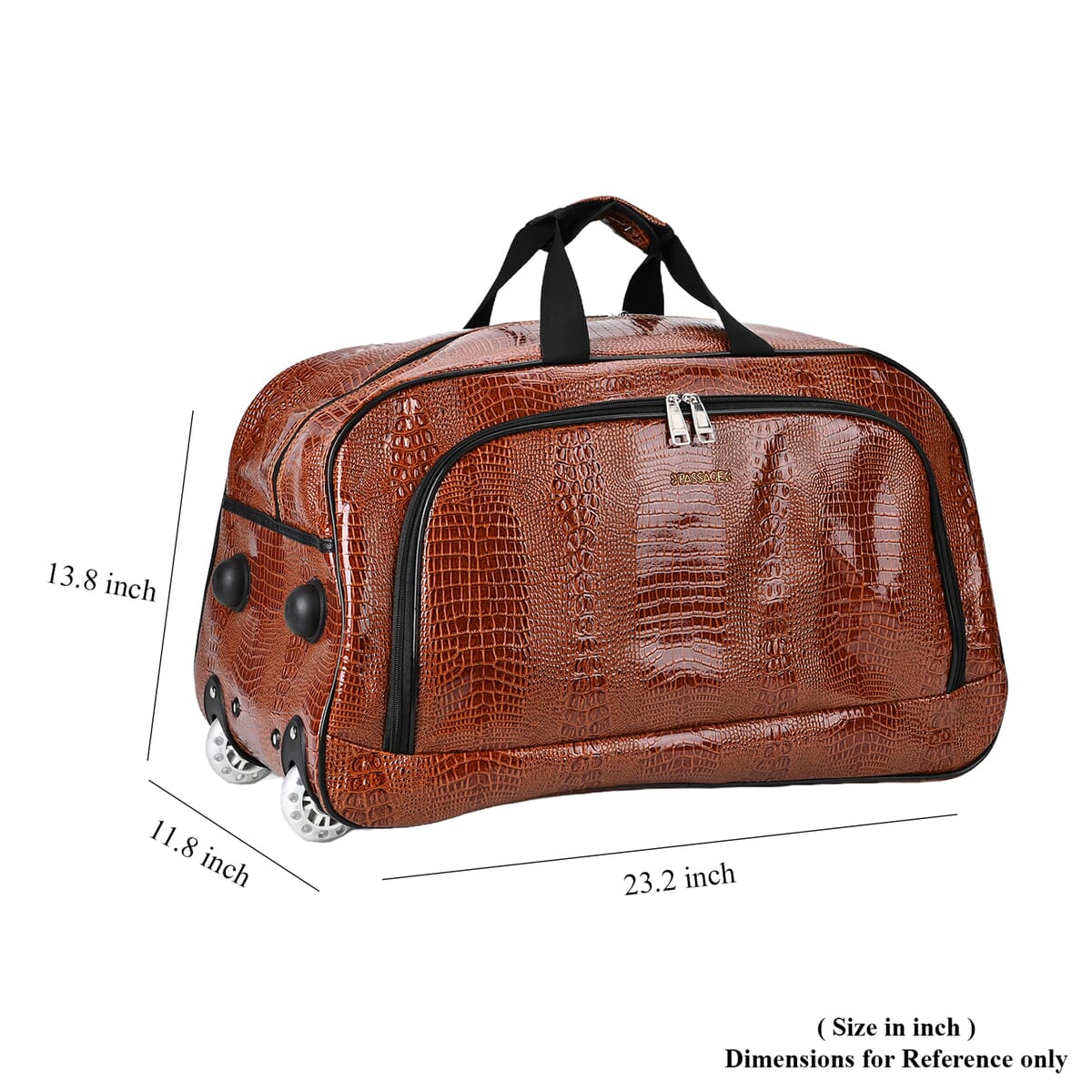 Passage Brown Crocodile Embossed Faux Leather Travel Bag with Adjustable Handle and Wheel image number 7
