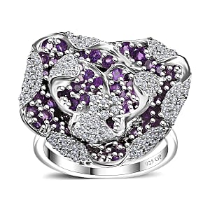 GP Italian Garden Collection African Amethyst and White Zircon 2.60 ctw Ring in Rhodium Over Sterling Silver (Size 10.0)