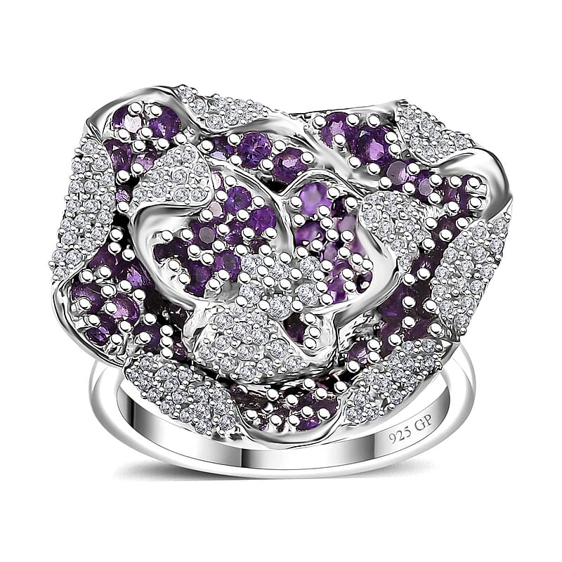 GP Italian Garden Collection African Amethyst and White Zircon 2.60 ctw Ring in Rhodium Over Sterling Silver (Size 10.0)