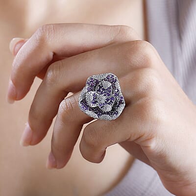 GP Italian Garden Collection African Amethyst and White Zircon 2.60 ctw Ring in Rhodium Over Sterling Silver (Size 10.0)