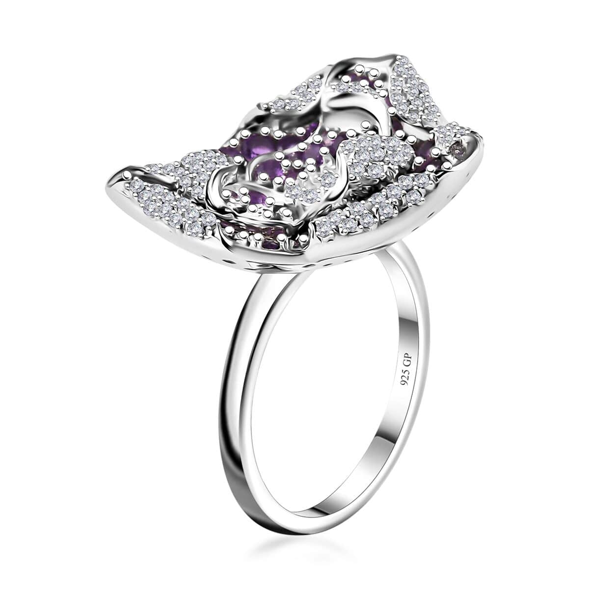 GP Italian Garden Collection African Amethyst, White Zircon Ring in Rhodium Over Sterling Silver (Size 10.0) 2.60 ctw image number 3