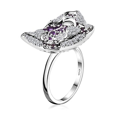 GP Italian Garden Collection African Amethyst and White Zircon 2.60 ctw Ring in Rhodium Over Sterling Silver (Size 10.0)