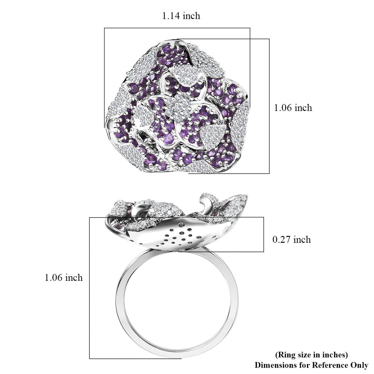 GP Italian Garden Collection African Amethyst, White Zircon Ring in Rhodium Over Sterling Silver (Size 10.0) 2.60 ctw image number 5